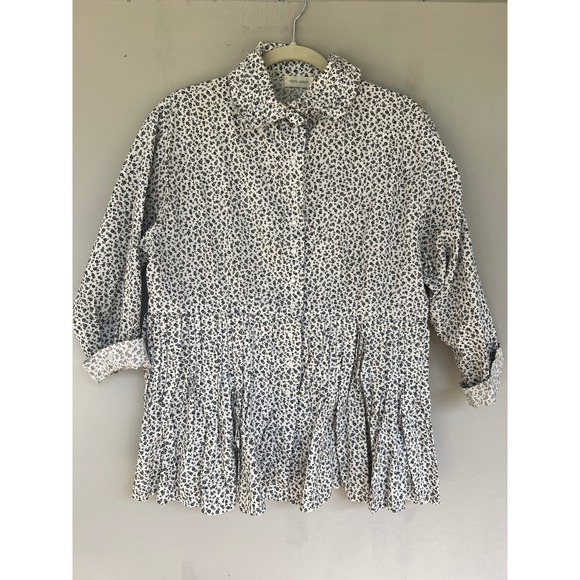 Krista Larson Black and White Floral Print Tunic Top One Size Long Sleeve Cotton - Picture 1 of 10